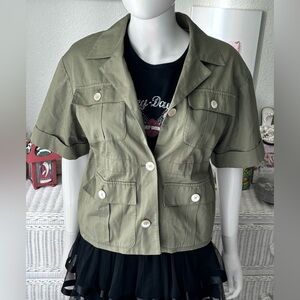 J.Crew Utility Jacket Oversized Cotton Cargo Short Sleeves in Green Size 00
